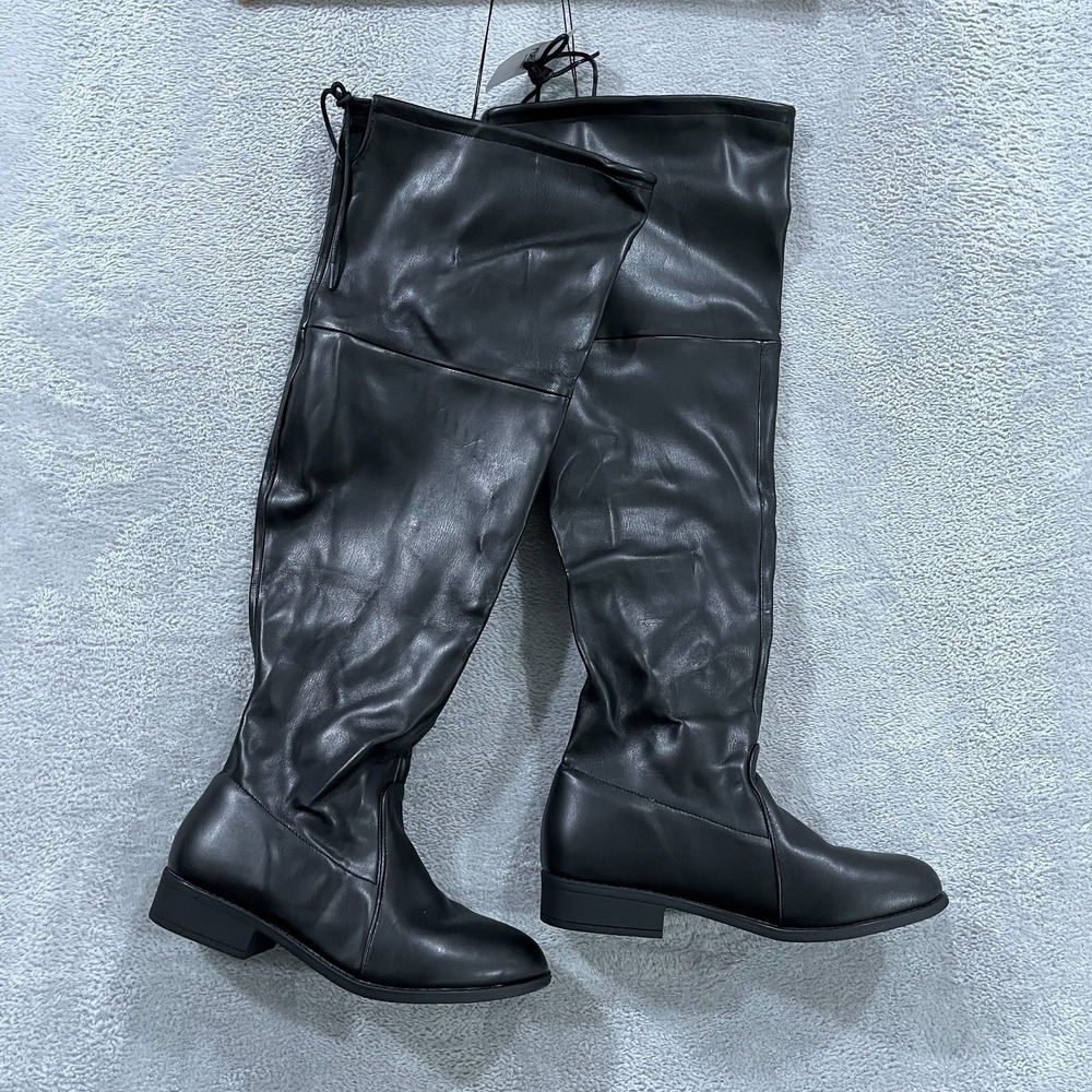 Rue 21 Over The Knee Boots Womens 8 Faux Leather Drawstring Tie Grunge Goth